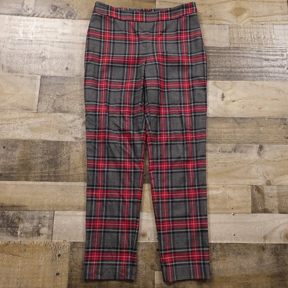 Talbots Slim Ankle Pant women's 6 plaid wool blend red gray